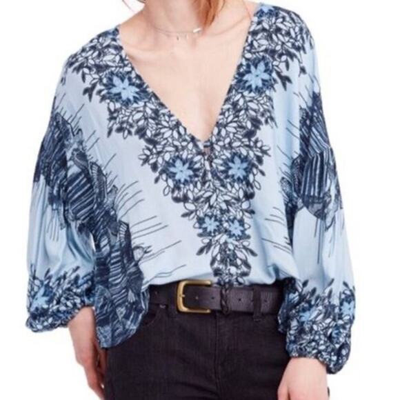 Free People Birds Of A Feather Top In Sky Blue Size XS - Picture 3 of 9